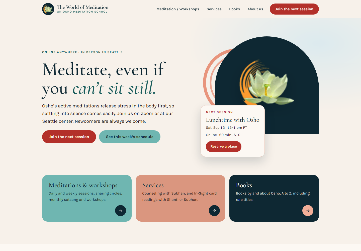 Homepage of the redesigned website prototype for a wellness business